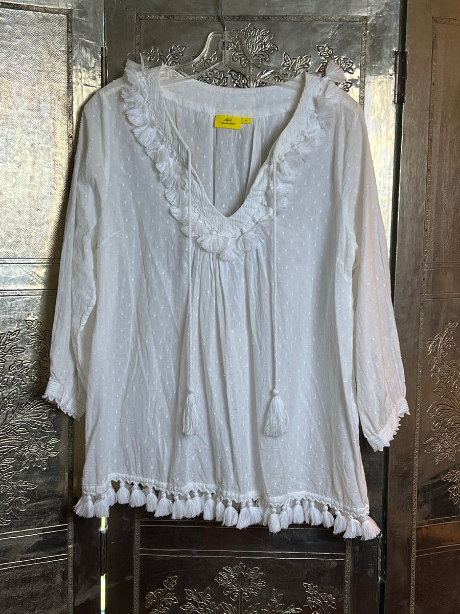 Roller Rabbit Hafsa White Tassel Blouse Size M photo 1
