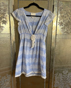 Sail to Sable Blue White Printed V Neck Tie Waist Dress Size XS photo 1