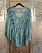 Shein Sage Green Embroidered Mesh Drawstring Tunic Top photo 1