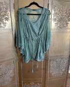 Shein Sage Green Embroidered Mesh Drawstring Tunic Top photo 2