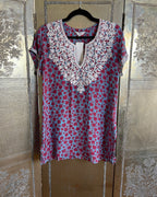 Sulu Collection Blue Red Floral Embroidered Tunic Size 8 photo 1