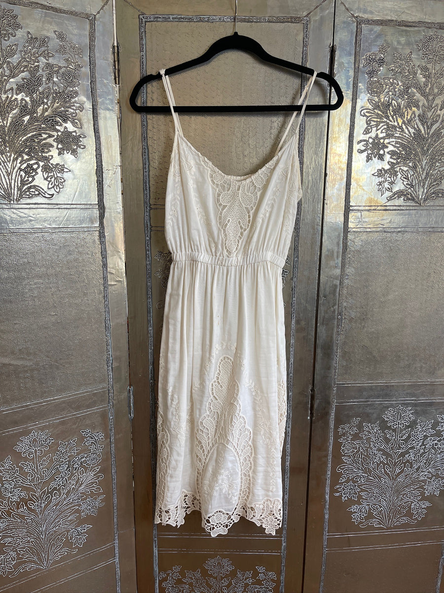 White Spaghetti Strap Lace Hem Dress Size M photo 1