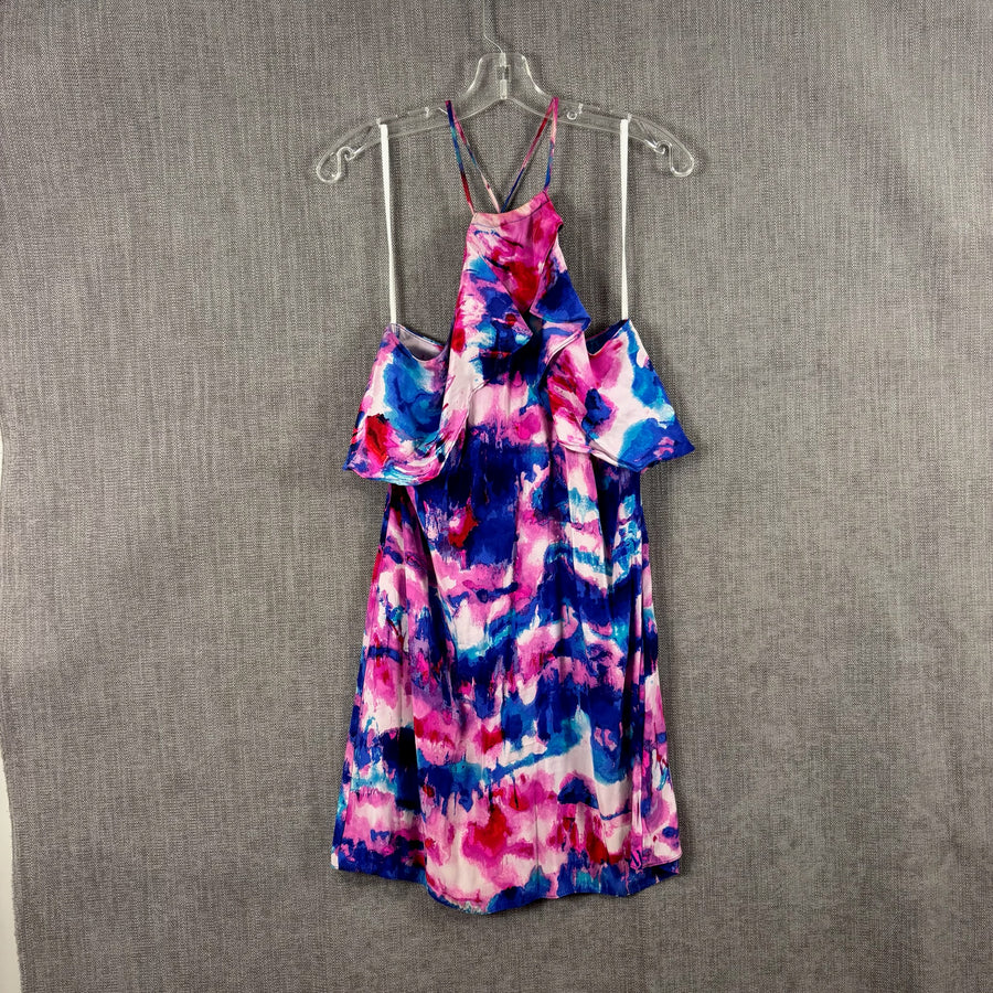 Alice & Trixie Pink and Blue Silk Print Dress Size M — 01 front