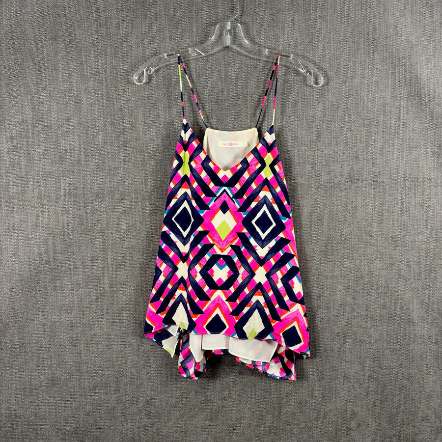 Alice & Trixie Geometric Silk Print Top Size M — 01 front