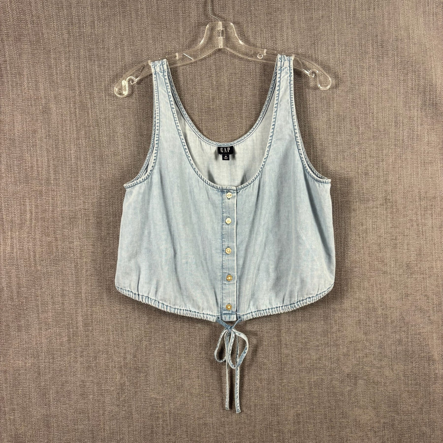 Gap Light-Wash Denim Tie-Front Tank Size M — 01 front