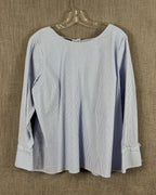Talbots Petites Blue Striped Cotton-Blend Bow-Cuff Blouse Size XLP — 01 front