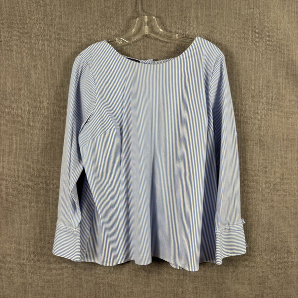 Talbots Petites Blue Striped Cotton-Blend Bow-Cuff Blouse Size XLP — 01 front