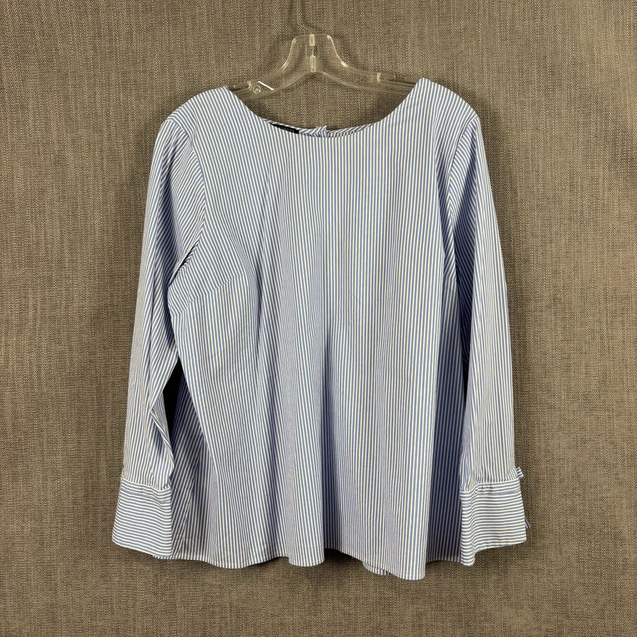 Talbots Petites Blue Striped Cotton-Blend Bow-Cuff Blouse Size XLP — 01 front
