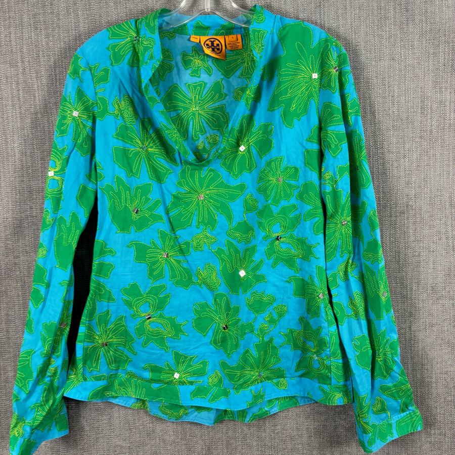 Tory Burch Stephanie Green and Blue Cotton Sequin Tunic Size 6 — 01 front