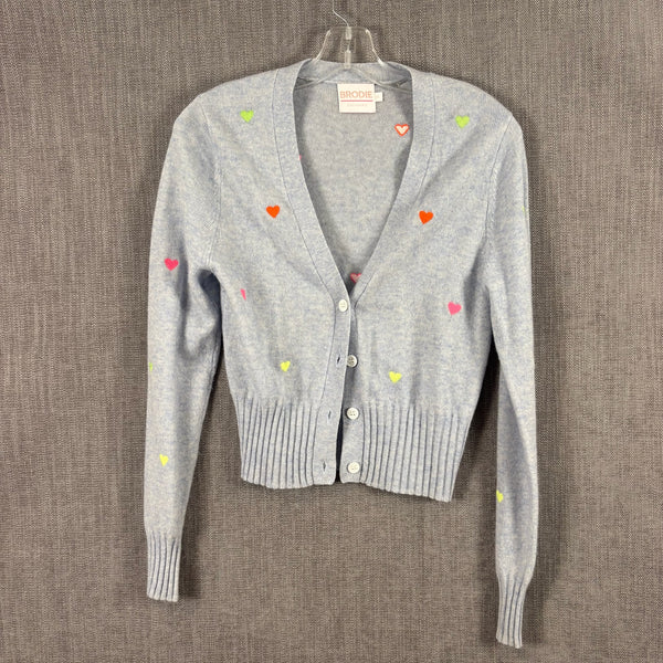 Brodie Cashmere Gray Neon Heart Cardigan Size S — 01 front