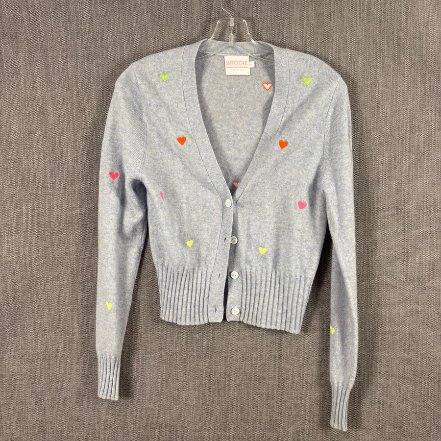 Brodie Cashmere Gray Neon Heart Cardigan Size S — 01 front