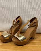 See by Chloé Metallic Gold Leather Cork Wedge Sandals Size 38 — 03 detail