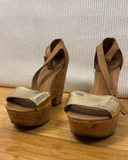 See by Chloé Metallic Gold Leather Cork Wedge Sandals Size 38 — 04 detail 2
