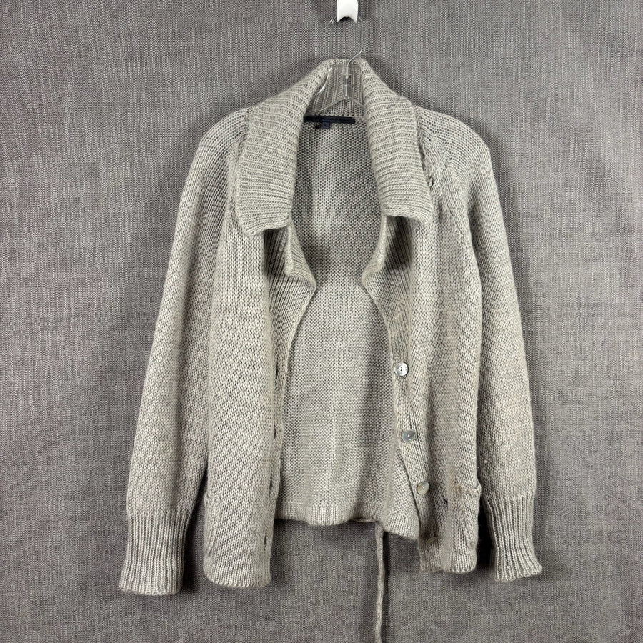 La reine de la bohème Light Gray Mohair-Blend Tie-Back Cardigan Size XL — 01 front