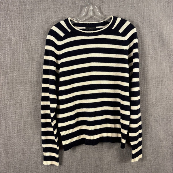 J.Crew Navy and Cream Striped Wool Sweater Size L — 01 front