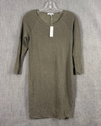 Standard James Perse Olive Asymmetrical-Hem Raglan Jersey Dress — 01 front