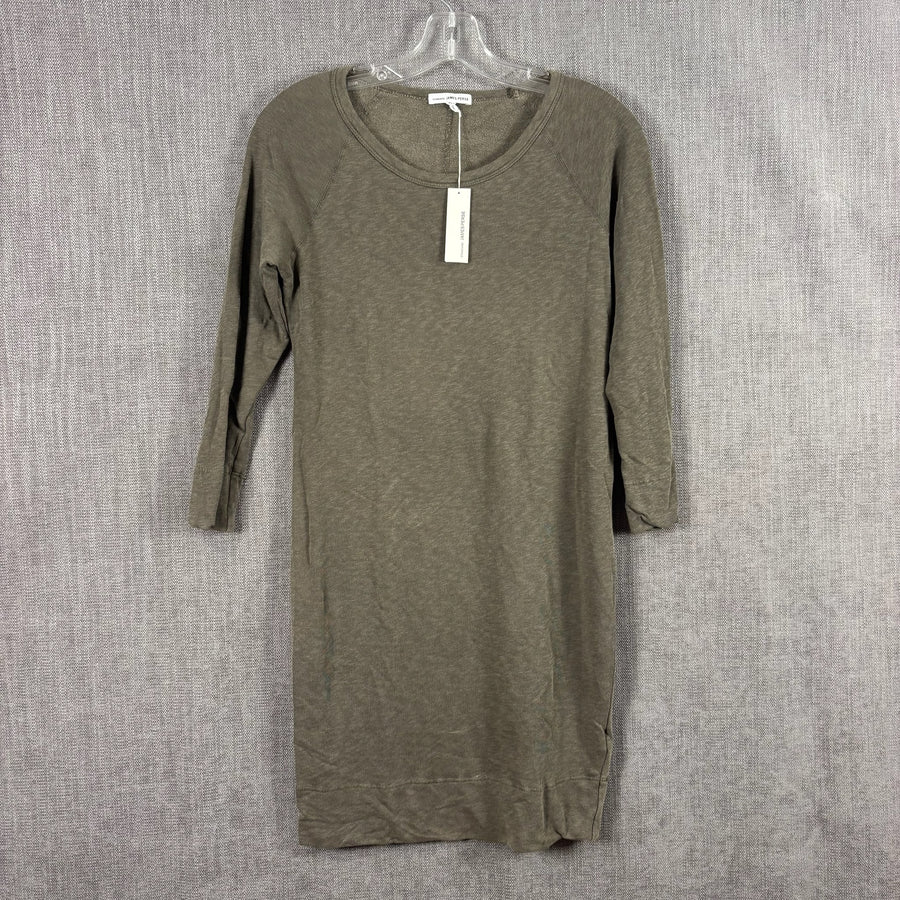 Standard James Perse Olive Asymmetrical-Hem Raglan Jersey Dress — 01 front