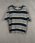 Autumn Cashmere Navy and Gray Striped Cashmere Top Size S — 01 front