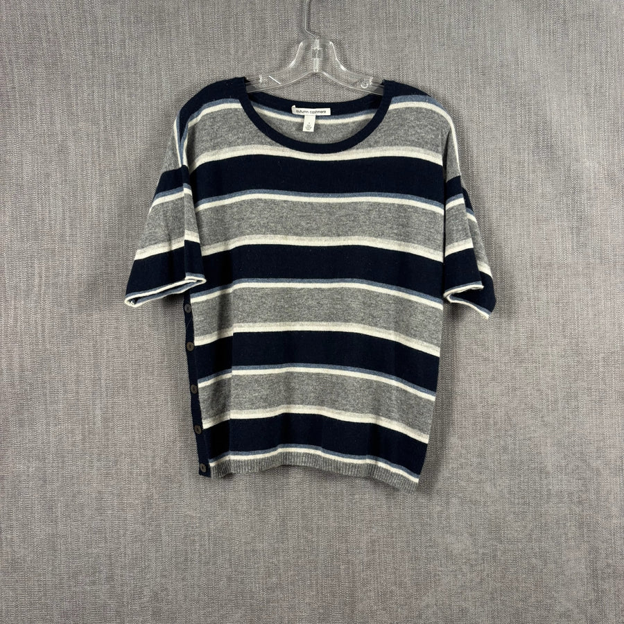 Autumn Cashmere Navy and Gray Striped Cashmere Top Size S — 01 front