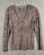 White + Warren Taupe Snakeskin-Print Cashmere Sweater Size M — 01 front