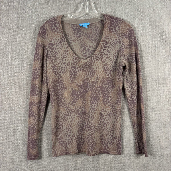 White + Warren Taupe Snakeskin-Print Cashmere Sweater Size M — 01 front