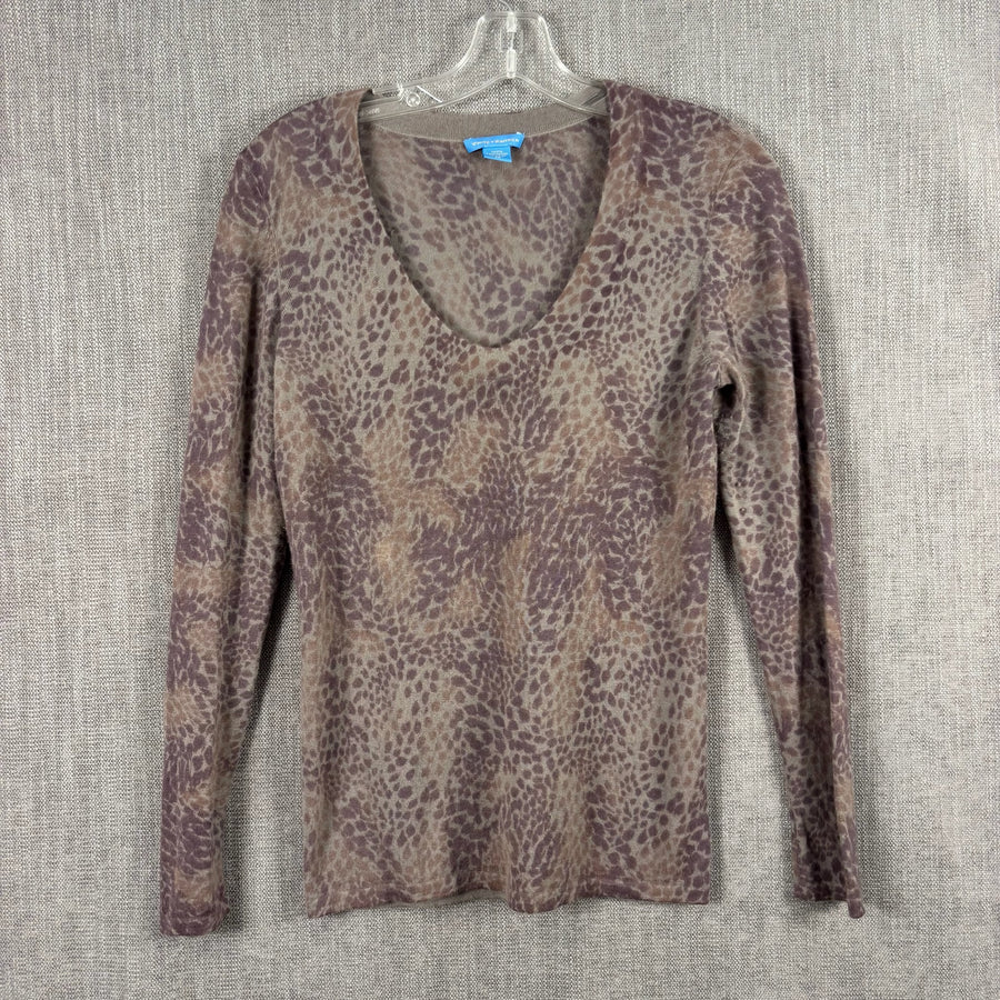 White + Warren Taupe Snakeskin-Print Cashmere Sweater Size M — 01 front