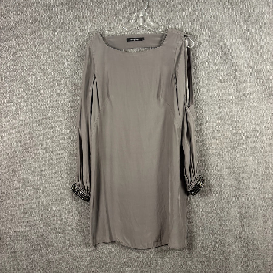 Alice & Trixie Taupe Beaded-Cuff Dress Size S — 01 front