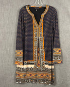 Hale Bob Navy and Orange Print Shift Dress Size L — 01 front