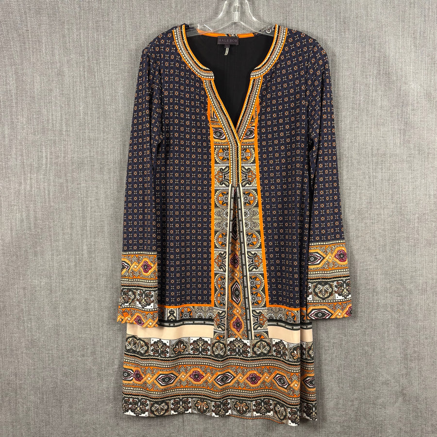 Hale Bob Navy and Orange Print Shift Dress Size L — 01 front