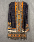 Hale Bob Navy and Orange Print Shift Dress Size L — 02 back