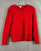 White + Warren Red V-Neck Cashmere Sweater Size L — 01 front