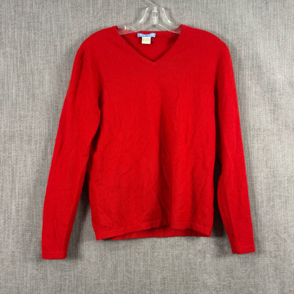 White + Warren Red V-Neck Cashmere Sweater Size L — 01 front