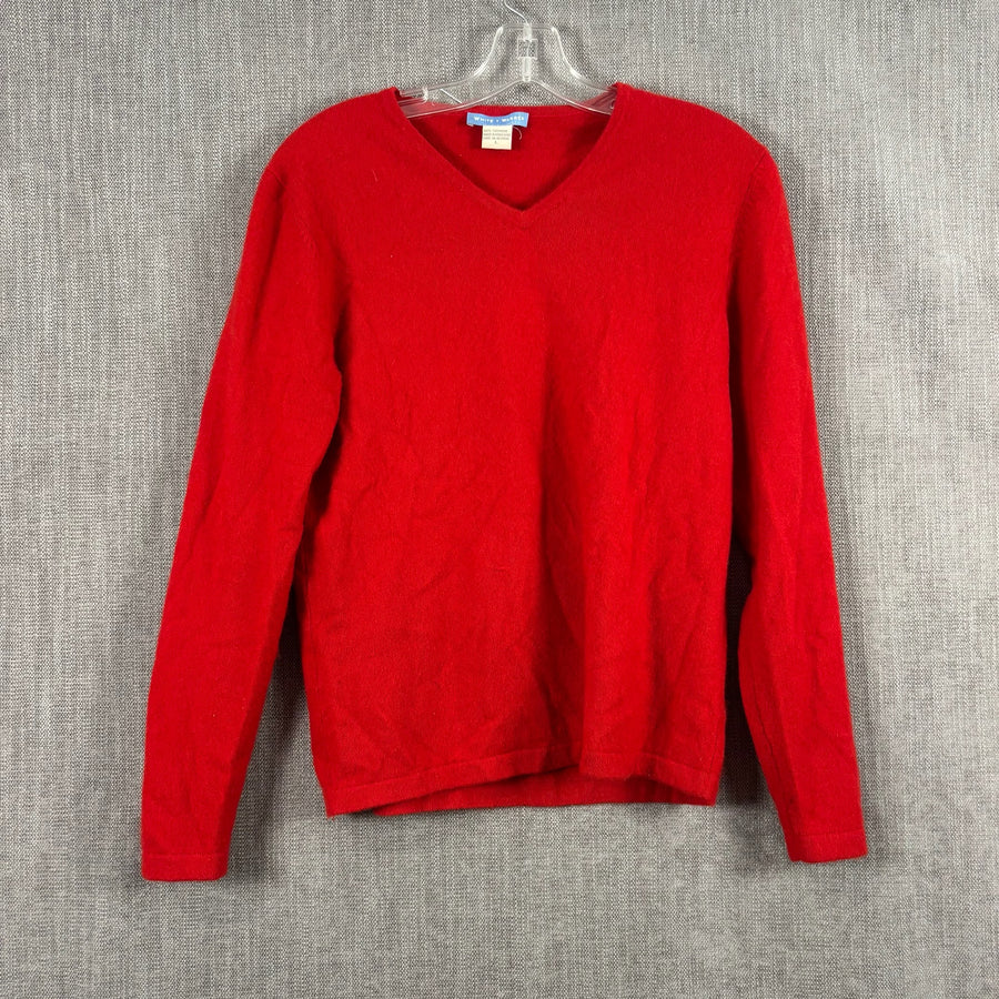 White + Warren Red V-Neck Cashmere Sweater Size L — 01 front