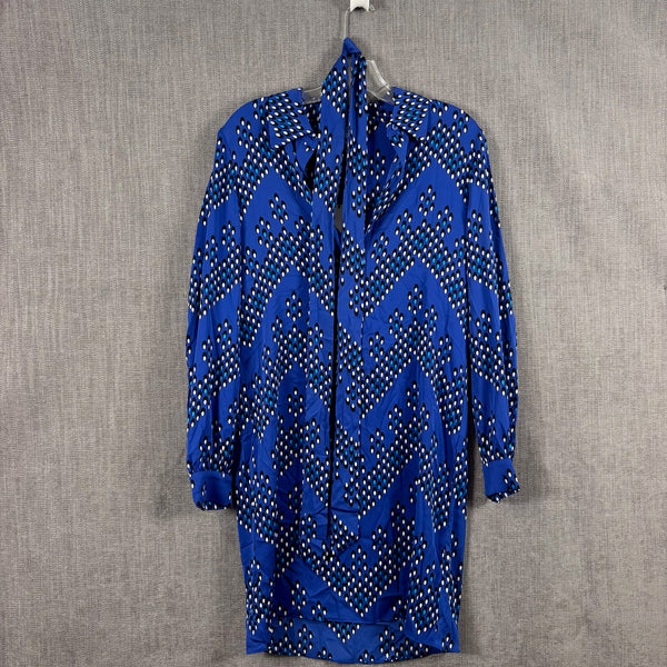 Diane von Furstenberg Blue Print Shirt Dress 718155-011 Size 2 — 01 front