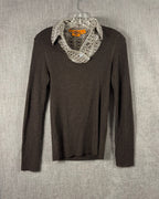 Tory Burch Brown Cashmere Sweater with Spotted Collar Size S — 01 front