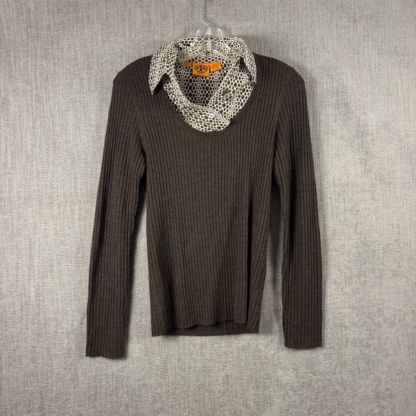 Tory Burch Brown Cashmere Sweater with Spotted Collar Size S — 01 front