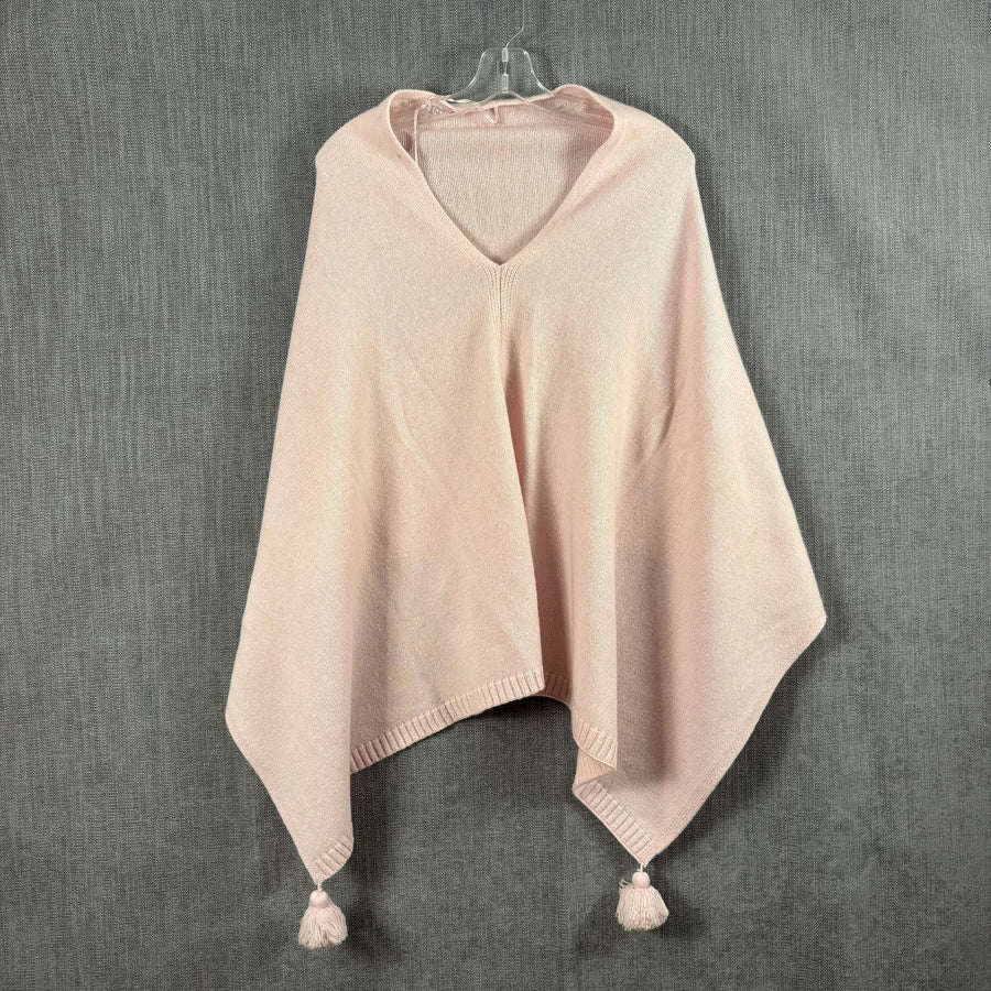 Pink 95% Wool and 5% Cashmere Tassel Poncho (Brand Unconfirmed) One Size — 01 front