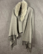 Positano Italia Gray Wool-Blend Wrap with Canadian Raccoon Trim — 01 front