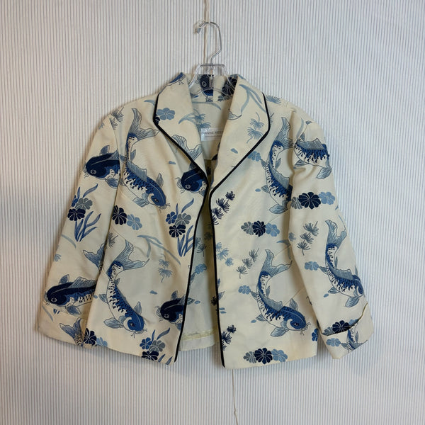Dianne Keessee Blue Crane Print Blazer — 01 front
