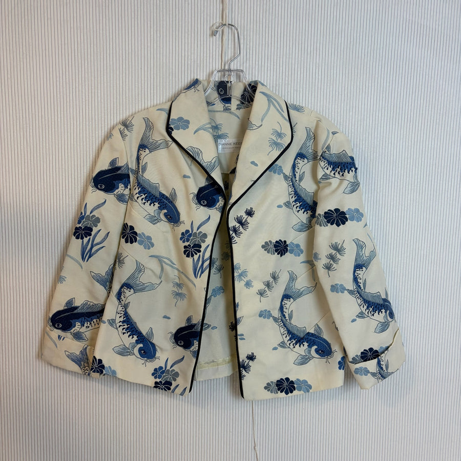 Dianne Keessee Blue Crane Print Blazer — 01 front