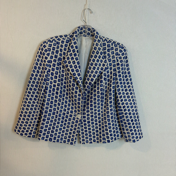 Navy Geometric Print Blazer — 01 front