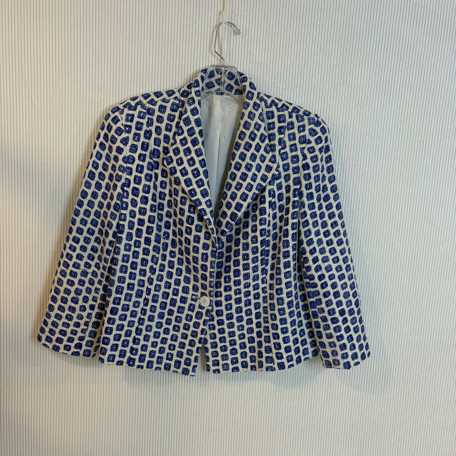 Navy Geometric Print Blazer — 01 front