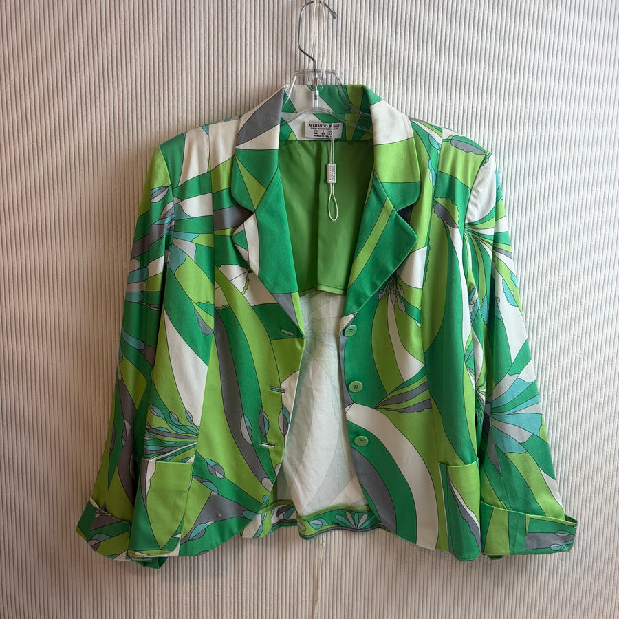Averardo Bessi Green Abstract Print Jacket Size USA 14 (IT 48) — 01 front