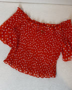 L'AGENCE Bardot Polka Dot Silk Blouse Size S-P — 01 front