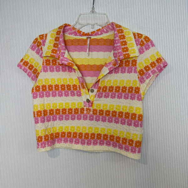 Urban Outfitters Orange Pink Striped Blouse — 01 front