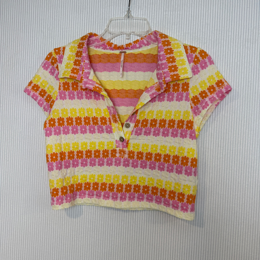 Urban Outfitters Orange Pink Striped Blouse — 01 front