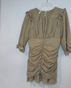Avantlook Brown Gingham Ruched Dress — 01 front