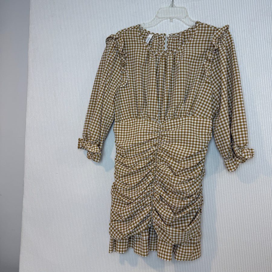 Avantlook Brown Gingham Ruched Dress — 01 front