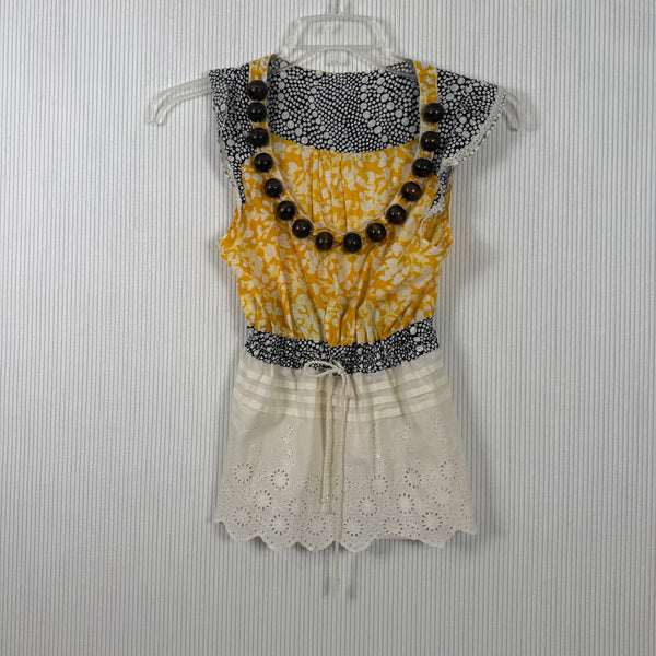 Yellow Gray Statement Necklace Dress — 01 front