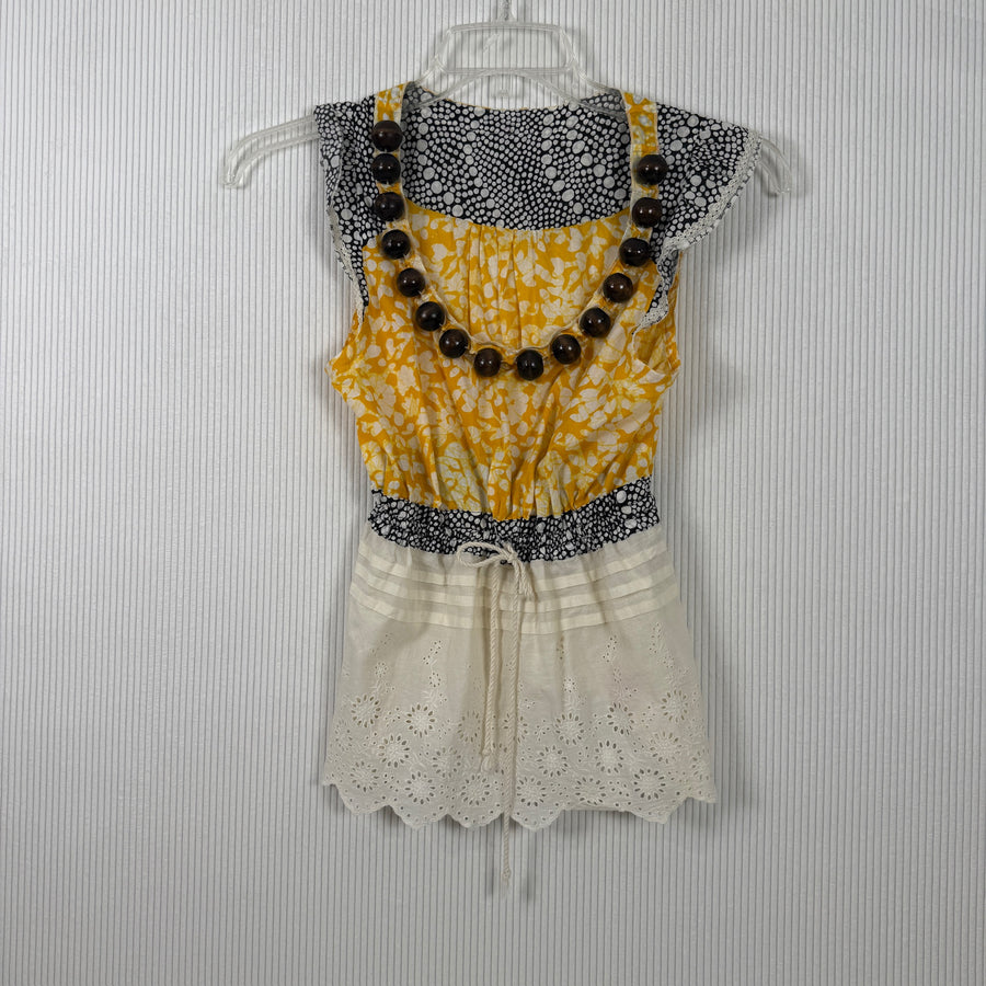 Yellow Gray Statement Necklace Dress — 01 front